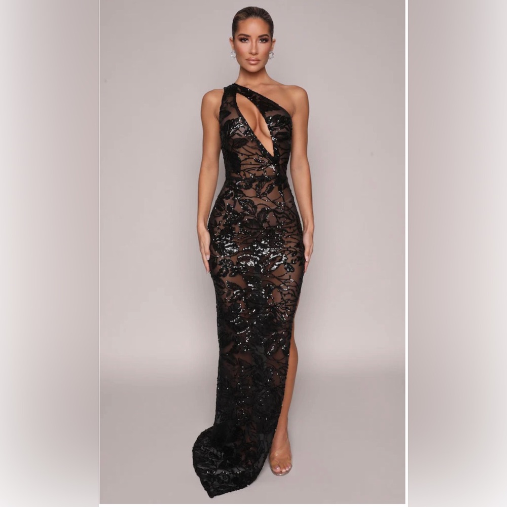 New Year’s Eve sheer gown worn once. This dress was hemmed to fit I am 5’1 .
